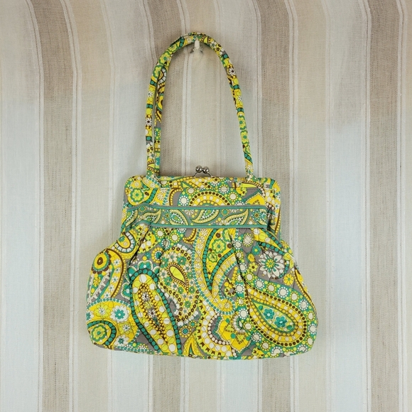 Vera Bradley Alice Lemon Parfait Handbag Purse‎ Snap Top Paisley Yellow Green - Picture 9 of 9